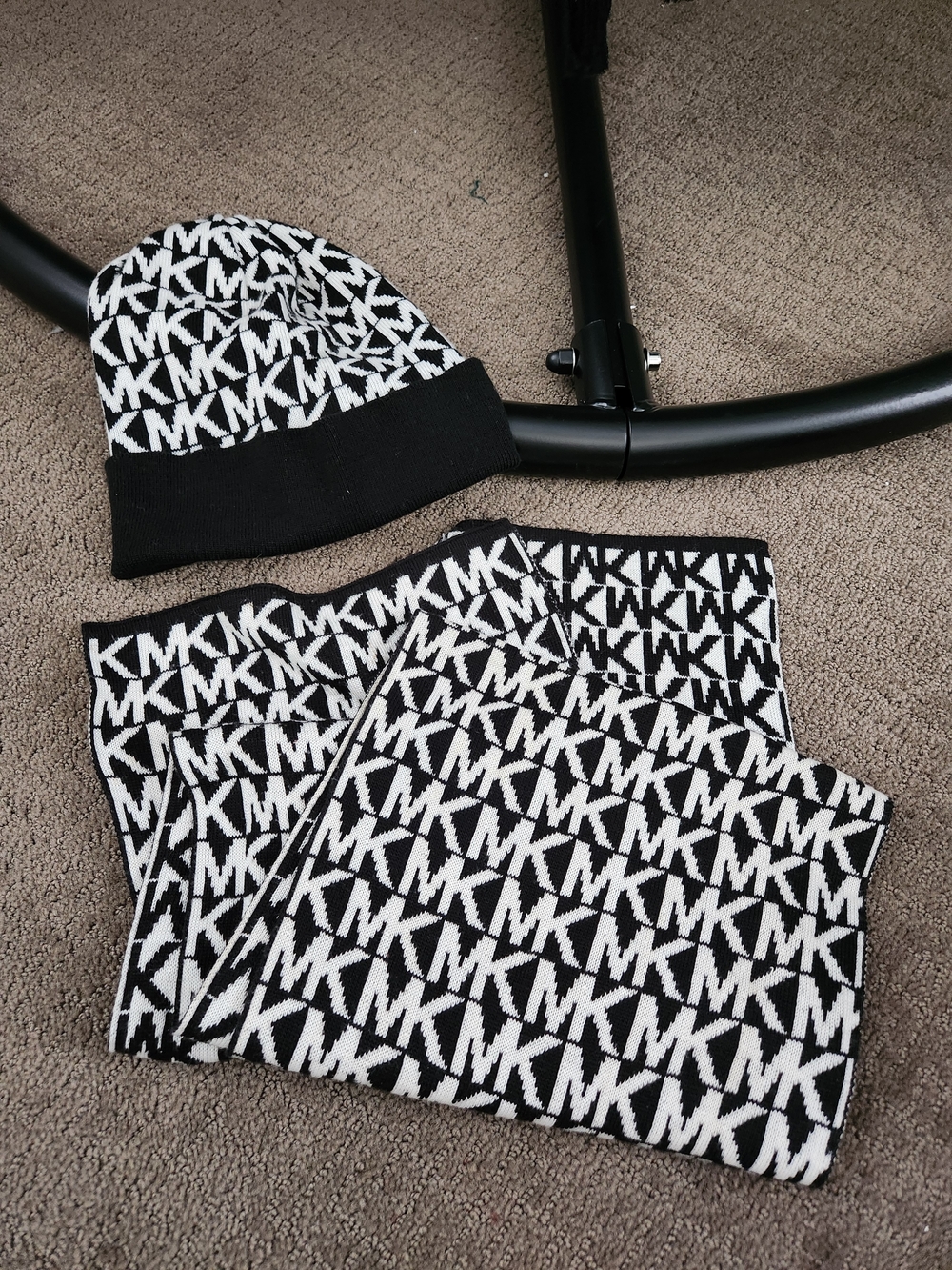 Michael Kors Kids Black & White Logo Beanie and Scarf Set